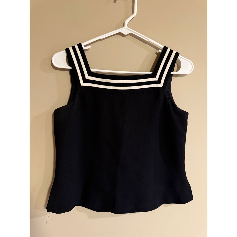 Petite Sophisticate Black Nautical Striped Square Neck Sleeveless Top 4